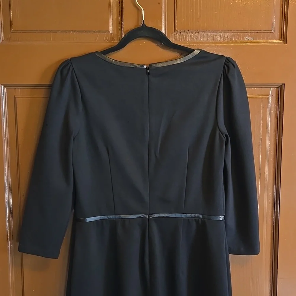 Talbots-Black round neck 3/4 sleeved dress with faux leather trim Sz 4. NWT. - Picture 6 of 10